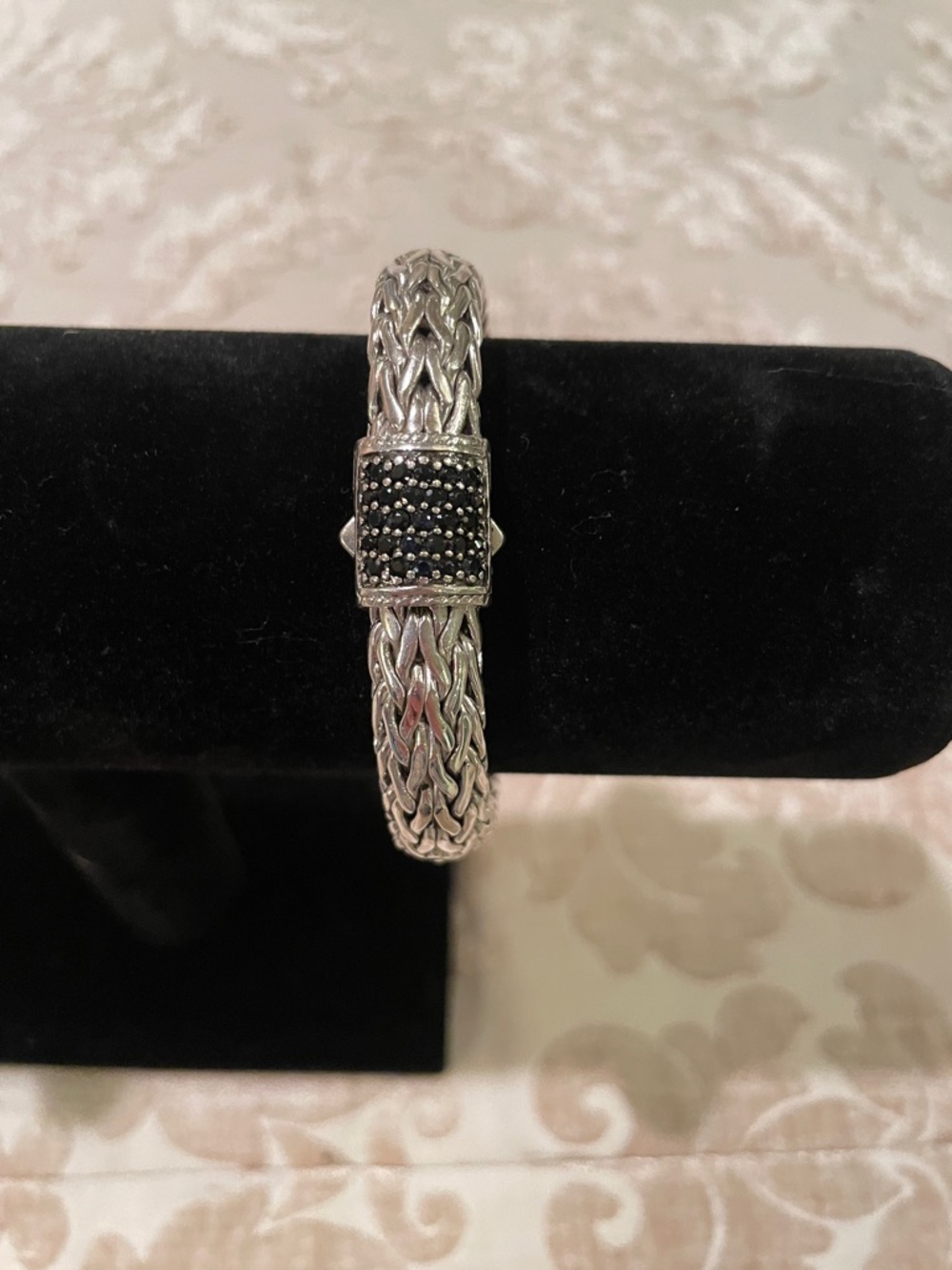 John Hardy Silver Braided Bracelet with Black Pavé Detail